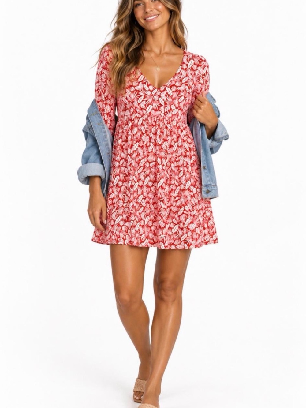 Boden Red Floral V-Neck Mini Dress